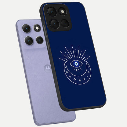  Blue Evil Eye phone case For Moto G86 Power showing premium glass back cover with detailed artwork