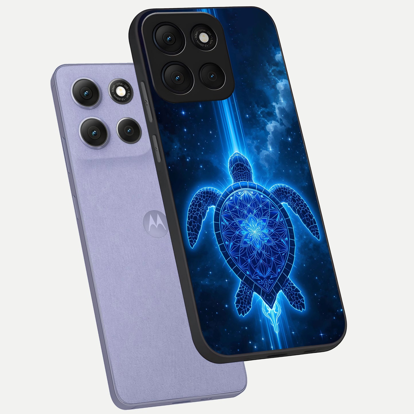  Blue Galaxy Turtle phone case For Moto G86 Power showing premium glass back cover with detailed artwork