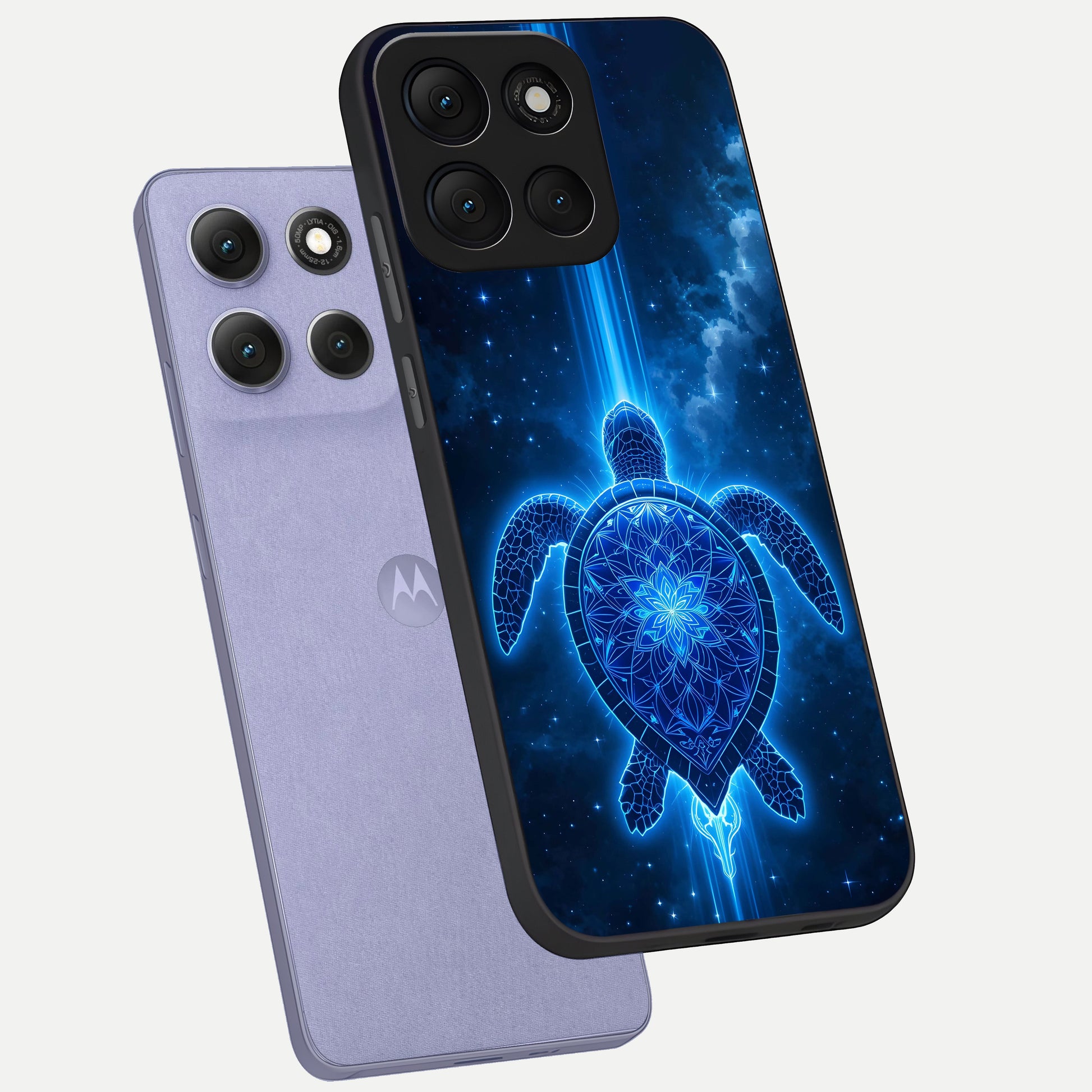  Blue Galaxy Turtle phone case For Moto G86 Power showing premium glass back cover with detailed artwork
