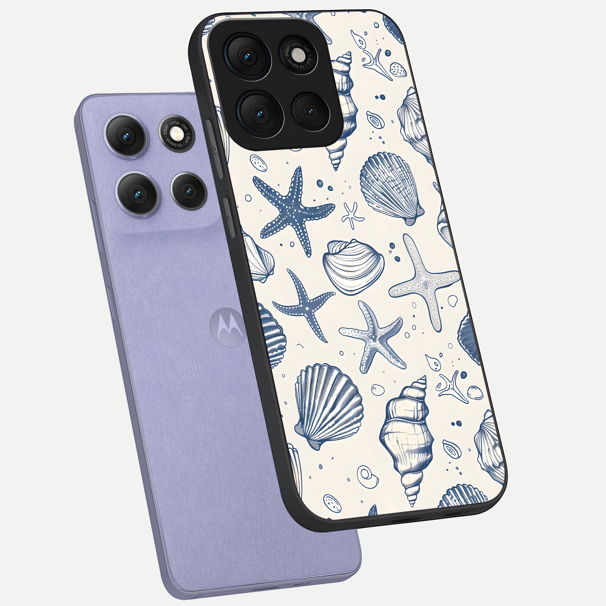  Blue Ocean Outline phone case For Moto G86 Power showing premium glass back cover with detailed artwork