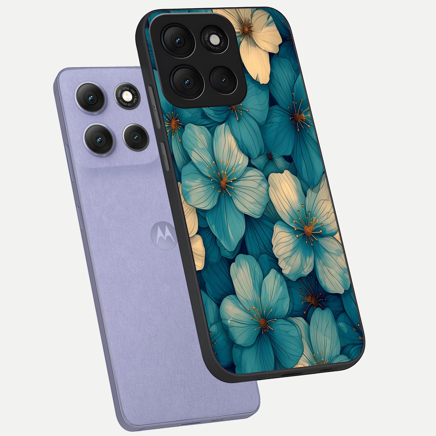  Blue Shade Floral phone case For Moto G86 Power showing premium glass back cover with detailed artwork