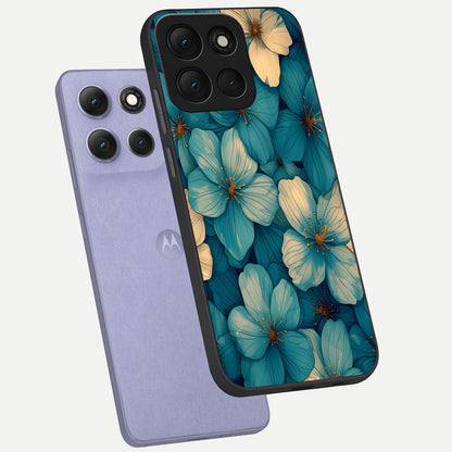  Blue Shade Floral phone case For Moto G86 Power showing premium glass back cover with detailed artwork