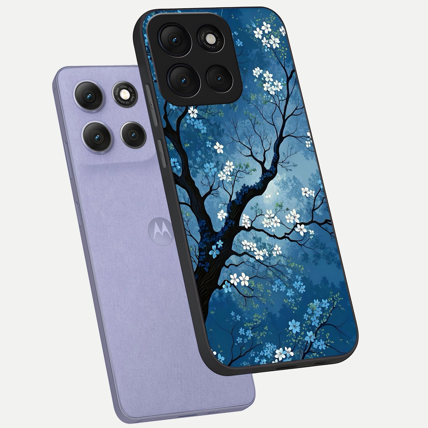  Blue Tree Serenity phone case For Moto G86 Power showing premium glass back cover with detailed artwork