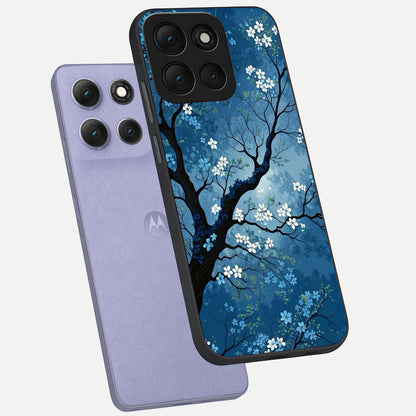  Blue Tree Serenity phone case For Moto G86 Power showing premium glass back cover with detailed artwork