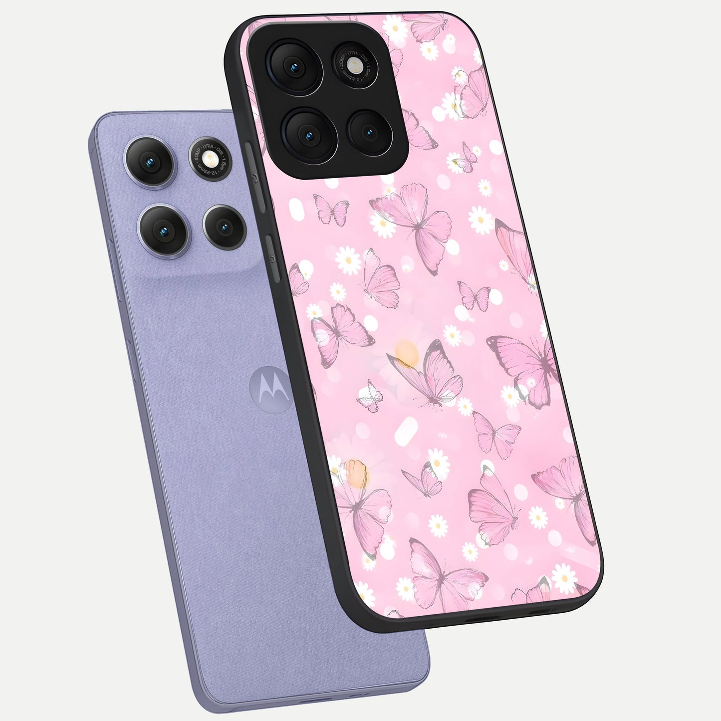  Blush Butterfly Garden phone case For Moto G86 Power showing premium glass back cover with detailed artwork