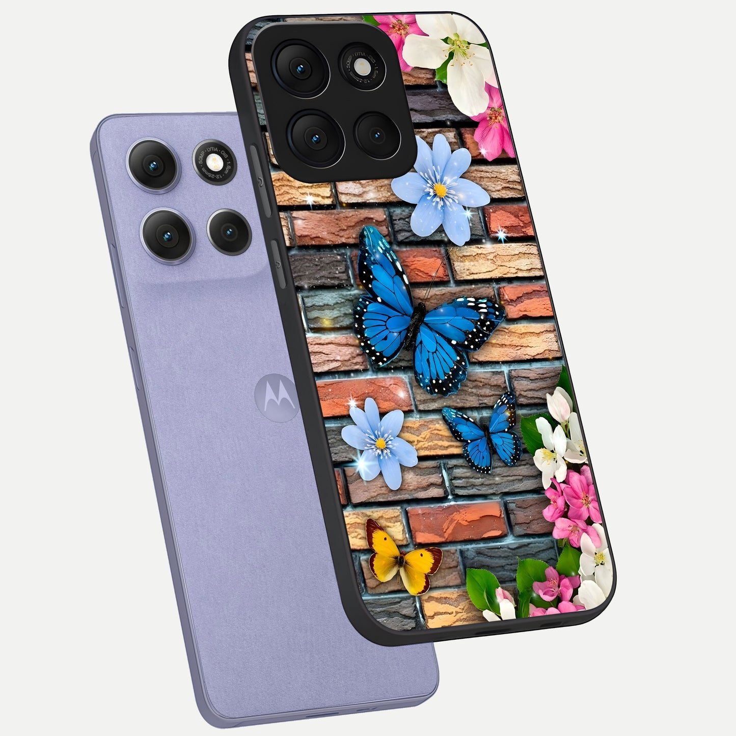  Brick Bloom Flight phone case For Moto G86 Power showing premium glass back cover with detailed artwork