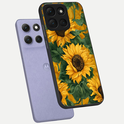  Bright Sunflower Bloom phone case For Moto G86 Power showing premium glass back cover with detailed artwork