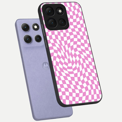  Bubblegum Check Wave phone case For Moto G86 Power showing premium glass back cover with detailed artwork