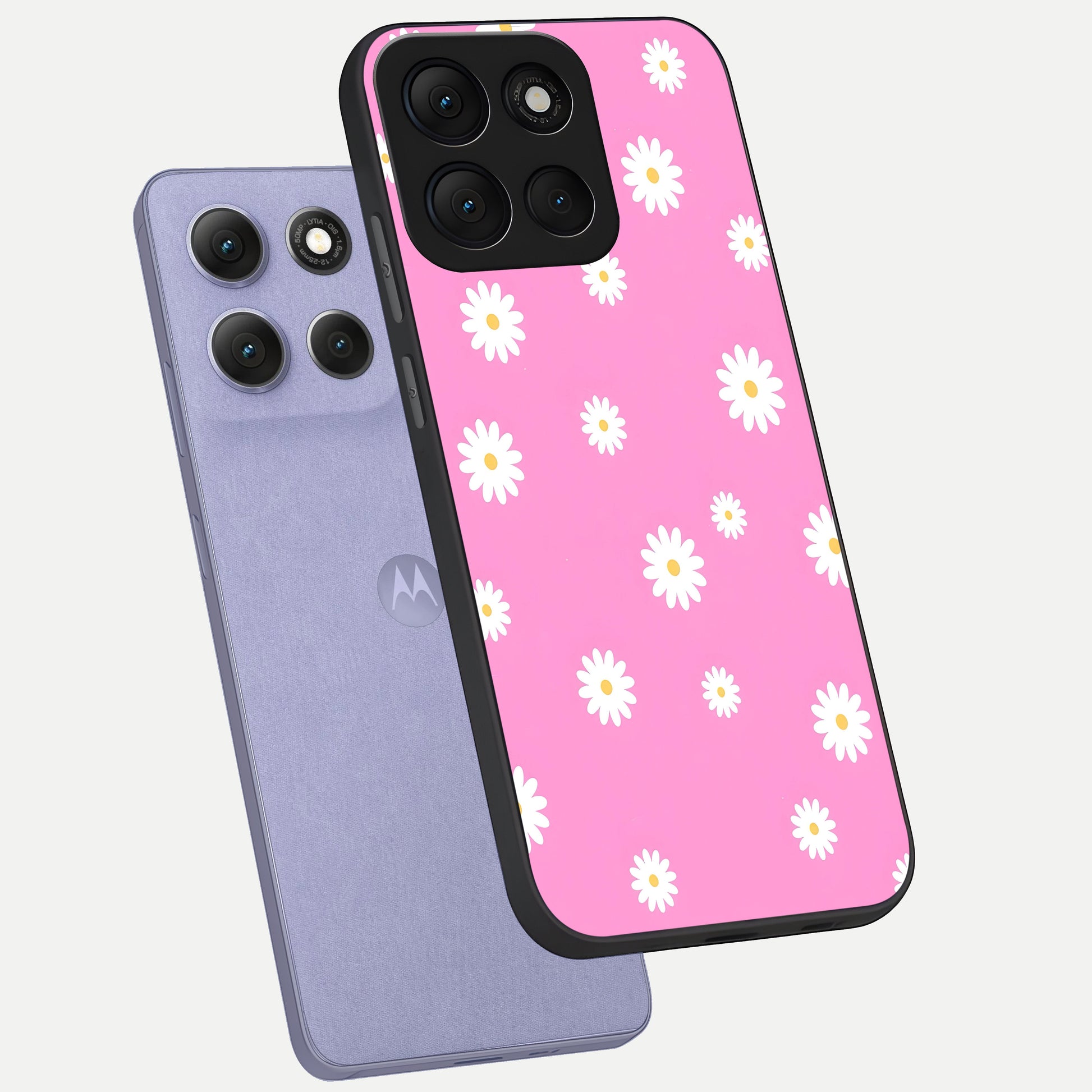  Bubblegum Daisy Pop phone case For Moto G86 Power showing premium glass back cover with detailed artwork