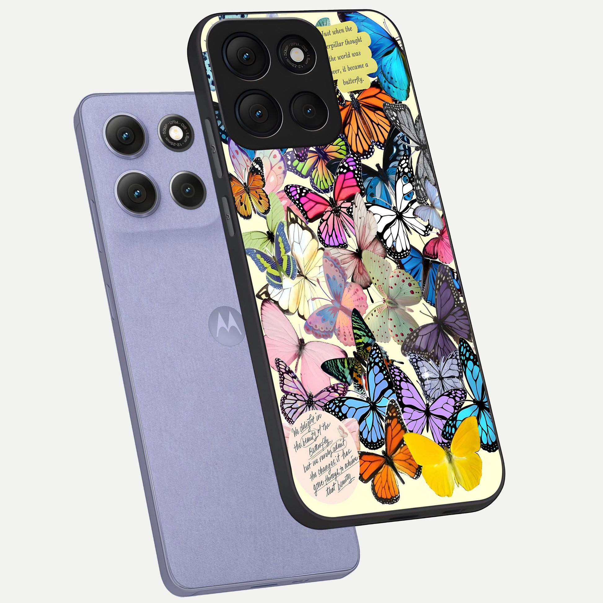  Butterflies Petal Dream phone case For Moto G86 Power showing premium glass back cover with detailed artwork