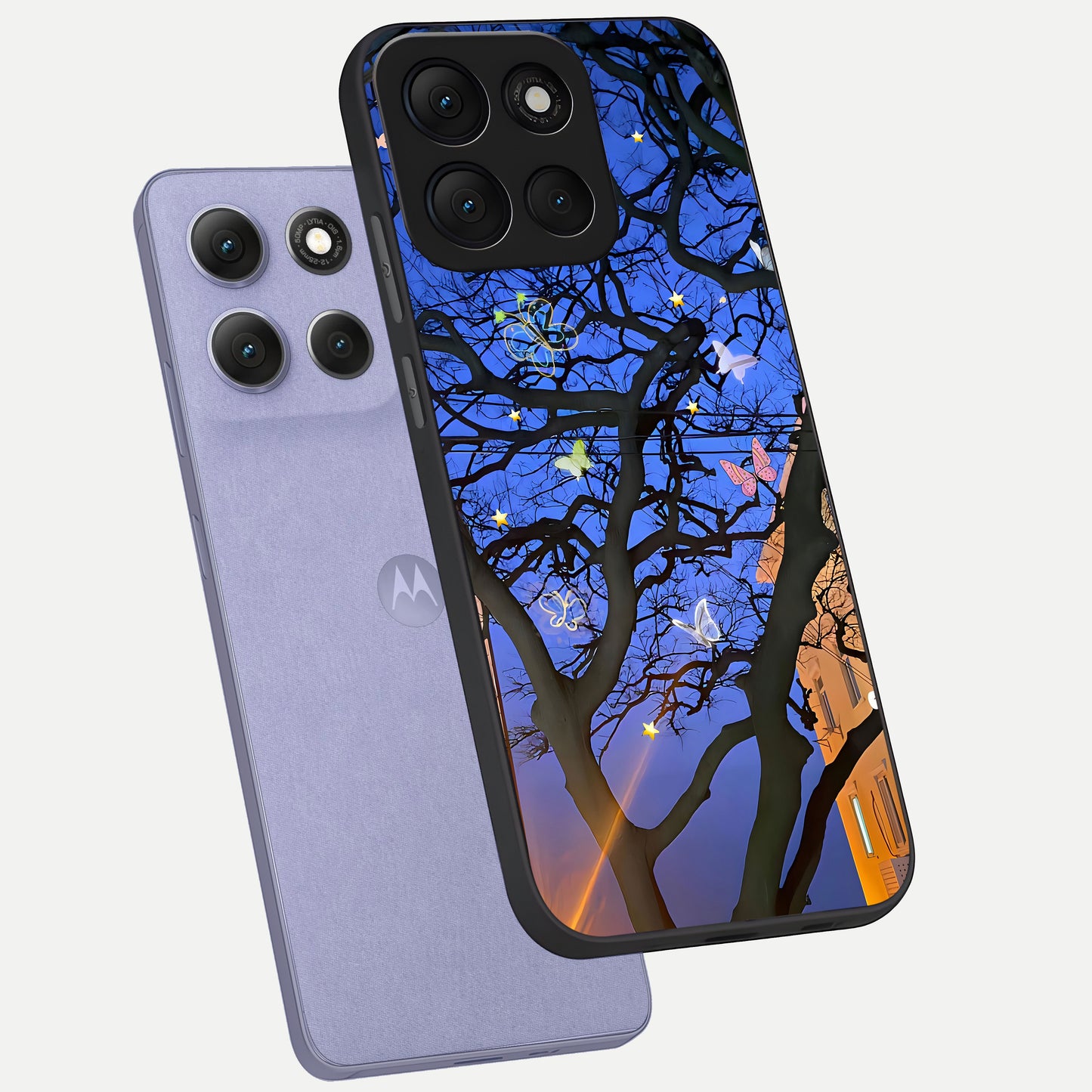 Butterfly Night Magic phone case For Moto G86 Power showing premium glass back cover with detailed artwork