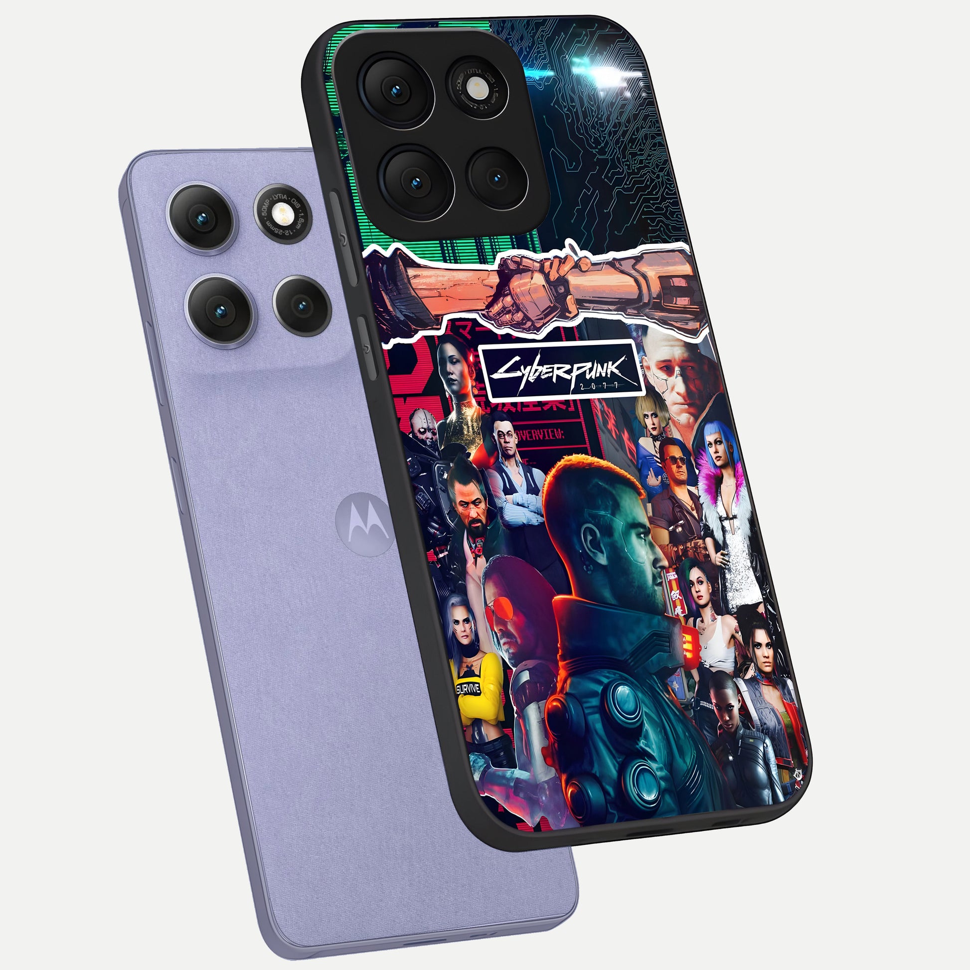  CYBERPUNK Legacy phone case For Moto G86 Power showing premium glass back cover with detailed artwork