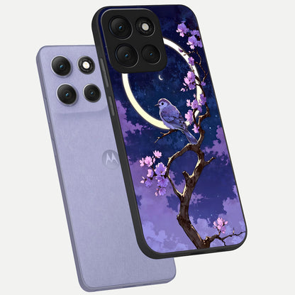  Celestial Bird Blossom phone case For Moto G86 Power showing premium glass back cover with detailed artwork
