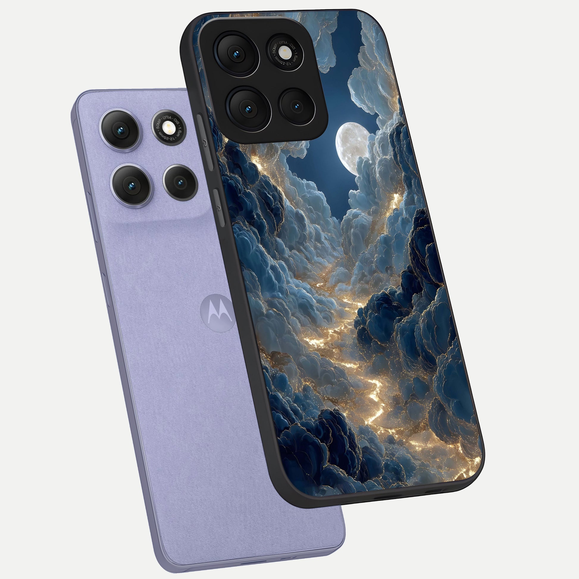  Celestial Cloud Road phone case For Moto G86 Power showing premium glass back cover with detailed artwork