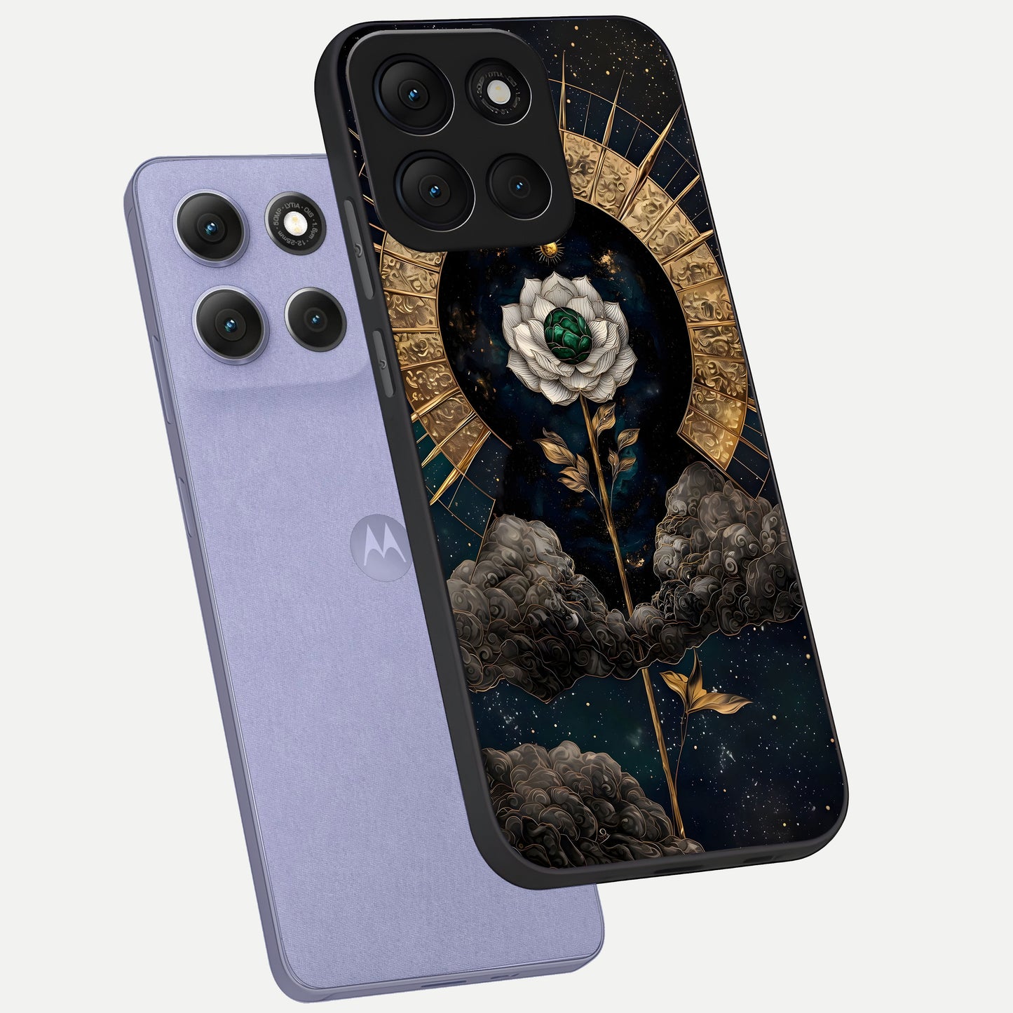  Celestial Lotus Morang phone case For Moto G86 Power showing premium glass back cover with detailed artwork