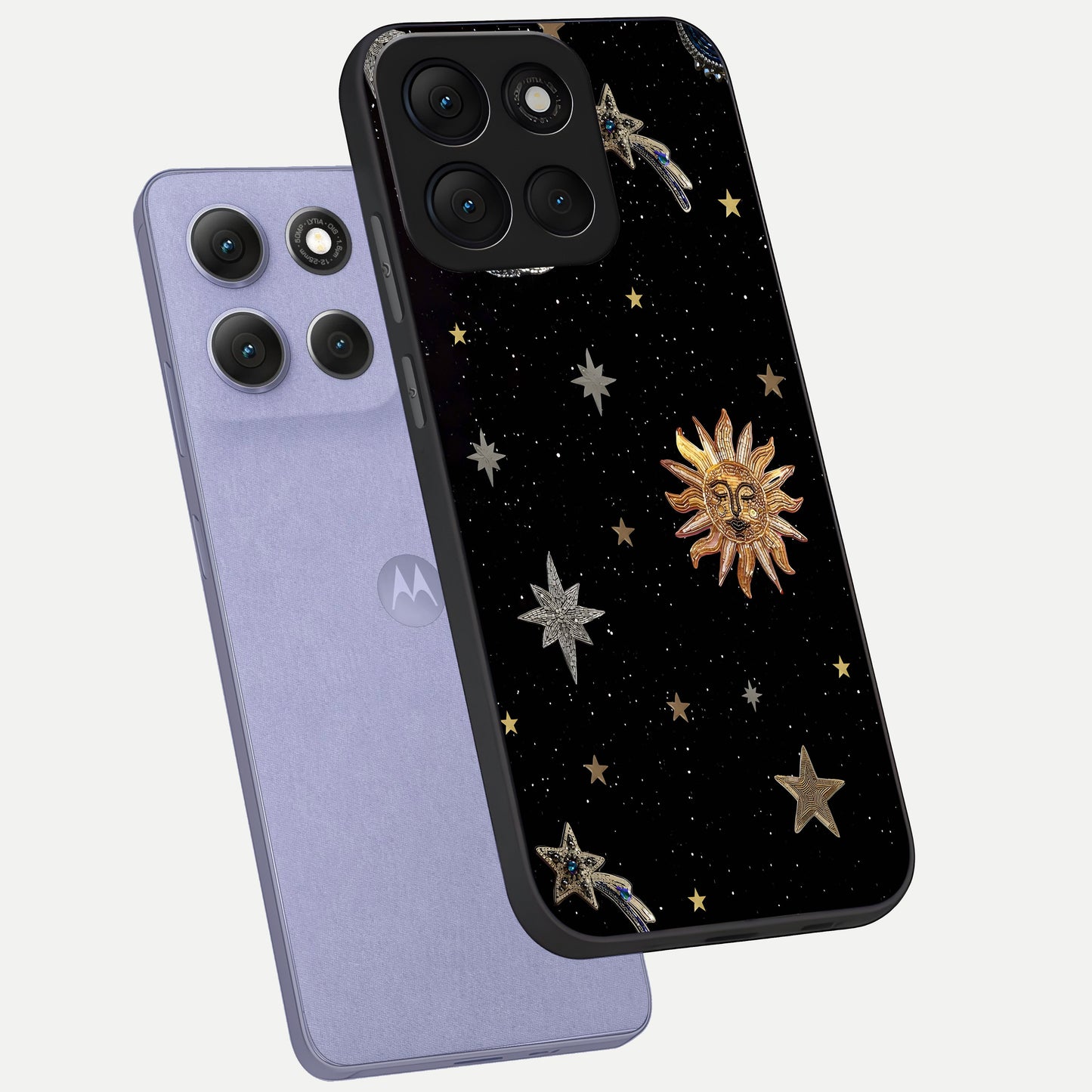  Celestial Moon With Stars phone case For Moto G86 Power showing premium glass back cover with detailed artwork