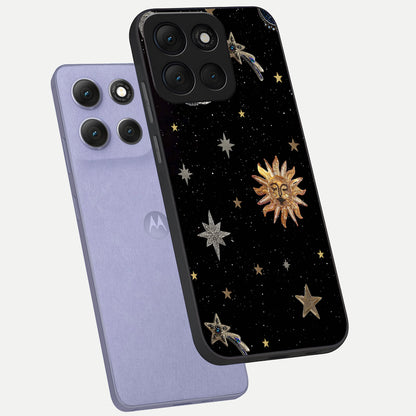  Celestial Moon With Stars phone case For Moto G86 Power showing premium glass back cover with detailed artwork