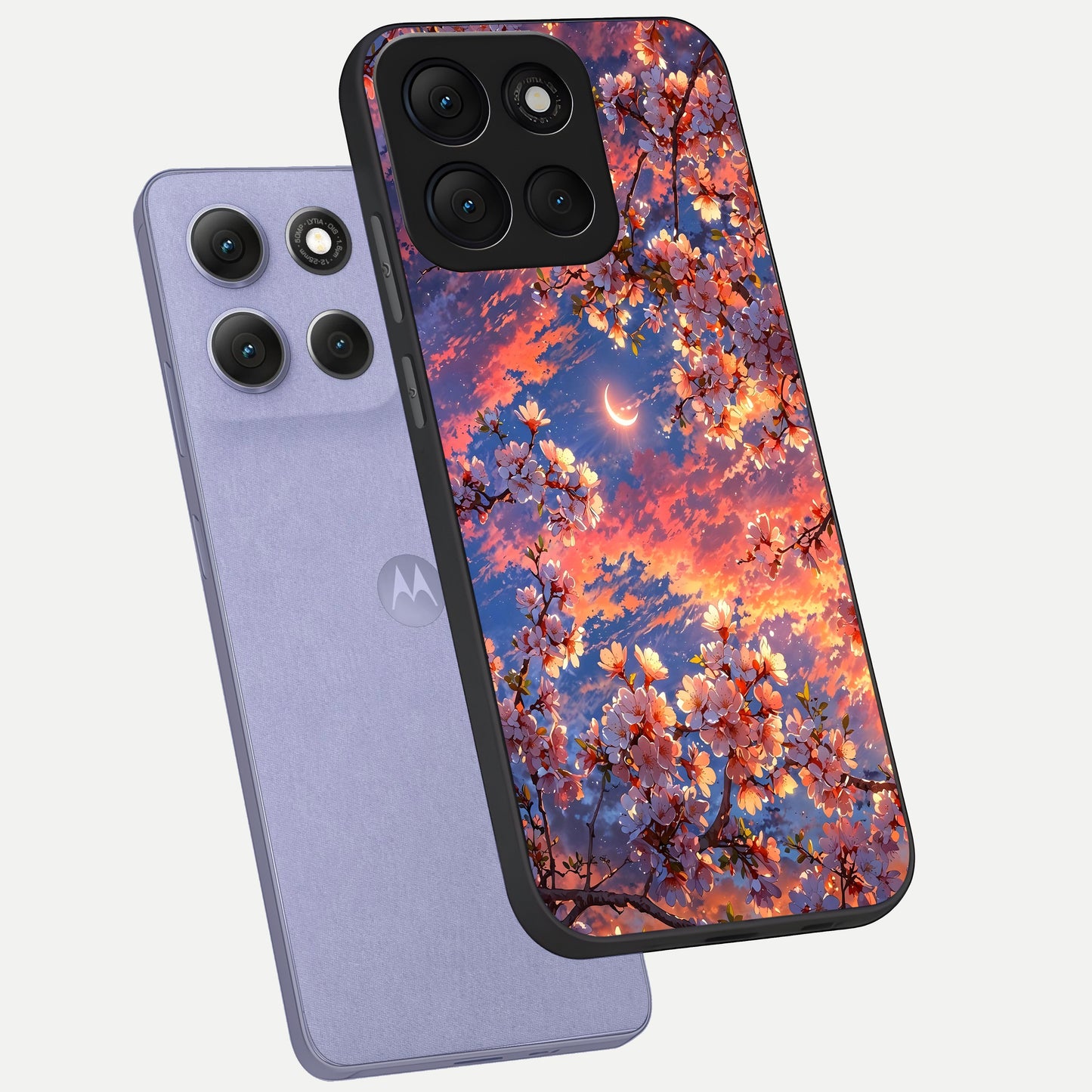 Celestial Sakura Sunset phone case For Moto G86 Power showing premium glass back cover with detailed artwork