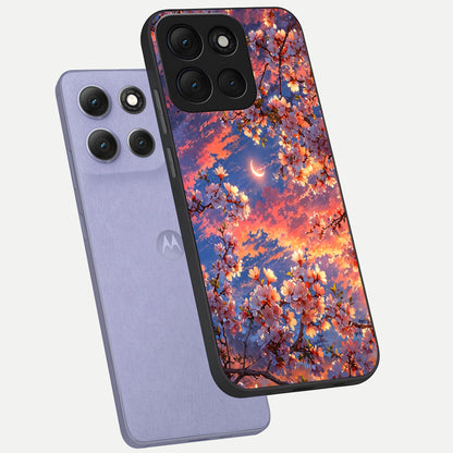  Celestial Sakura Sunset phone case For Moto G86 Power showing premium glass back cover with detailed artwork