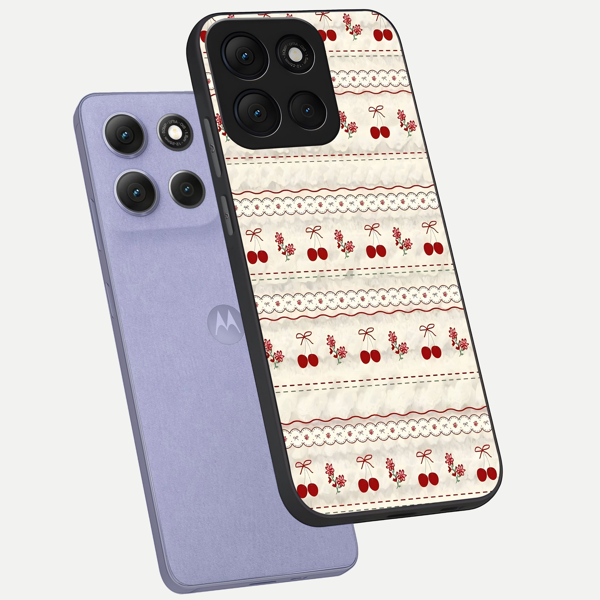  Cherry Bloom Charm phone case For Moto G86 Power showing premium glass back cover with detailed artwork