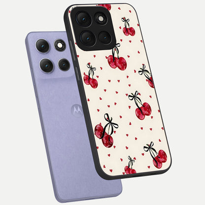  Cherry Heart Bow phone case For Moto G86 Power showing premium glass back cover with detailed artwork