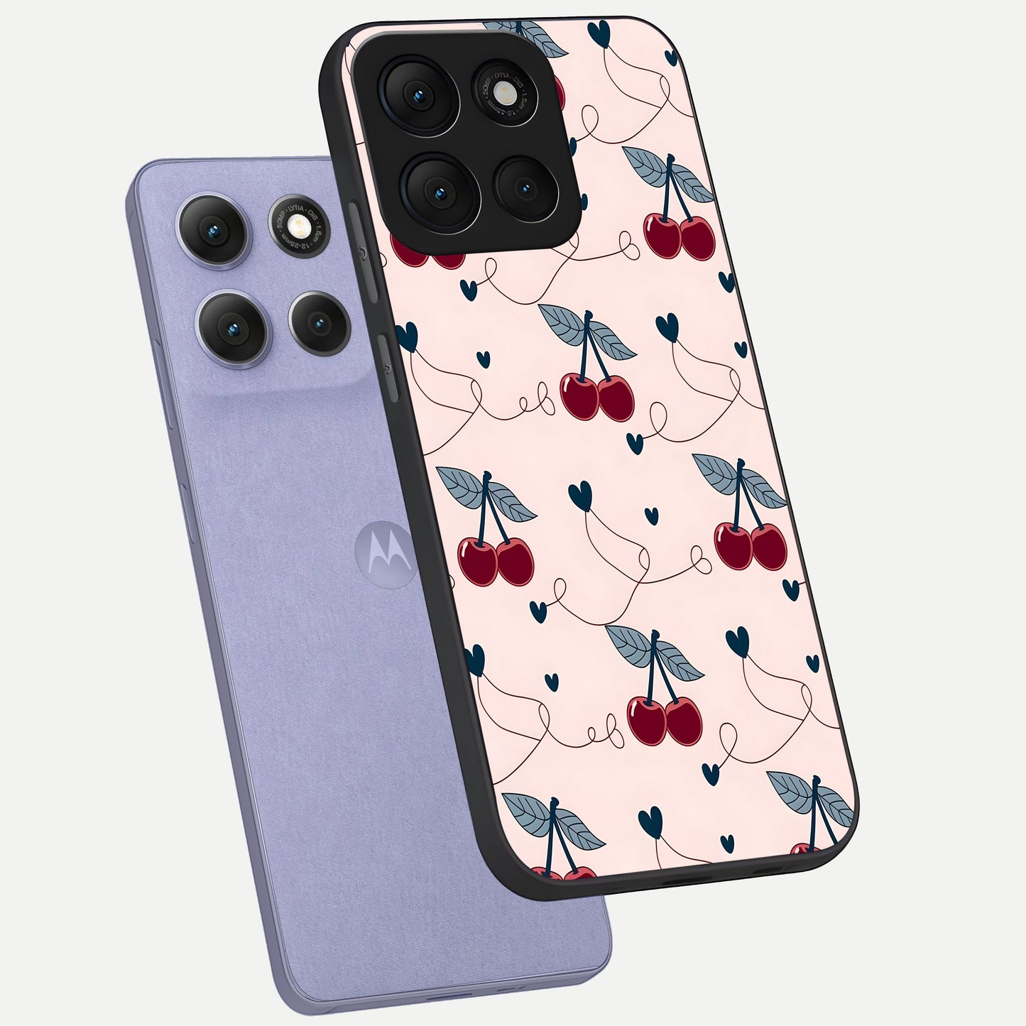  Cherry Heart Line phone case For Moto G86 Power showing premium glass back cover with detailed artwork