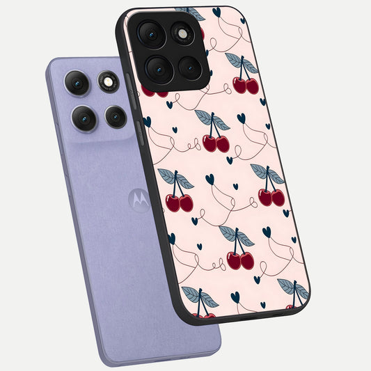  Cherry Heart Line phone case For Moto G86 Power showing premium glass back cover with detailed artwork