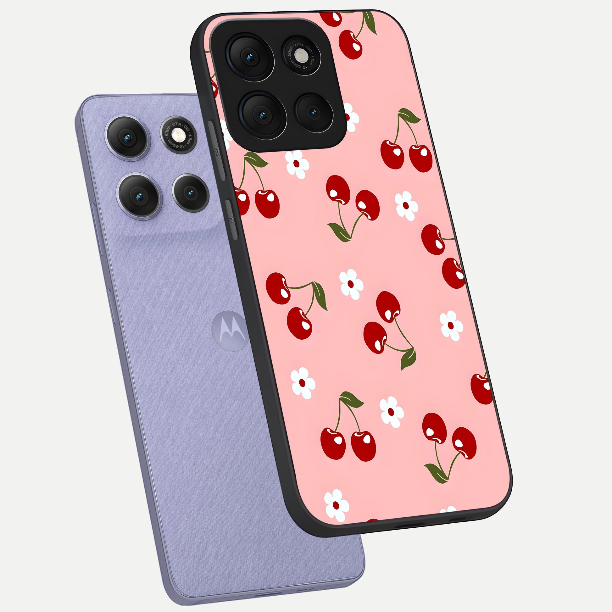  Cherry Love Mood phone case For Moto G86 Power showing premium glass back cover with detailed artwork