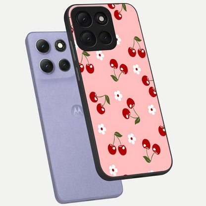  Cherry Love Mood phone case For Moto G86 Power showing premium glass back cover with detailed artwork