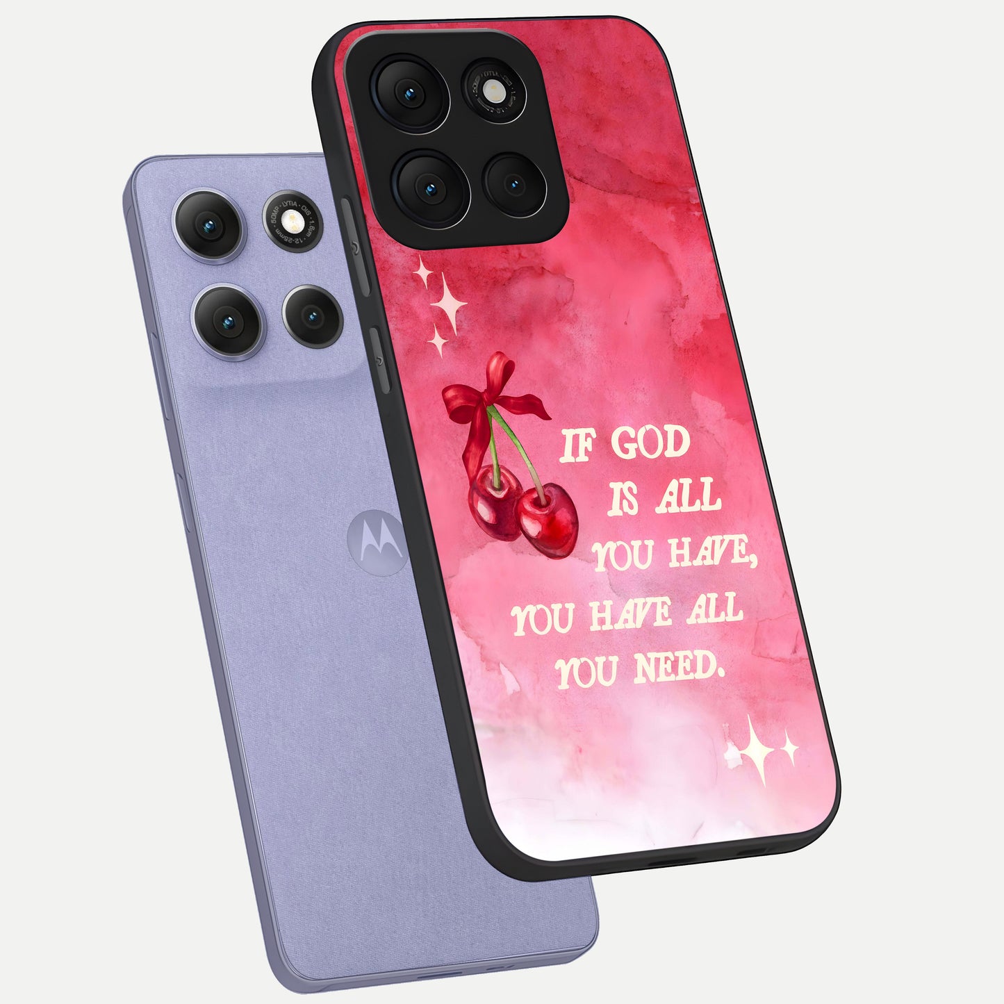  Cherry Quote phone case For Moto G86 Power showing premium glass back cover with detailed artwork