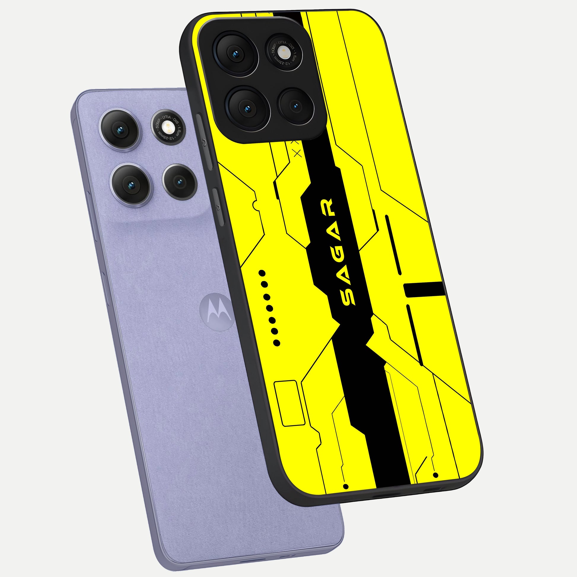  Circuit CYBERPUNK Custom Name phone case For Moto G86 Power showing premium glass back cover with detailed artwork