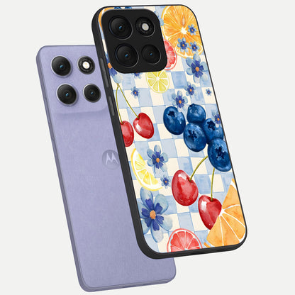  Citrus Bloom Joy phone case For Moto G86 Power showing premium glass back cover with detailed artwork