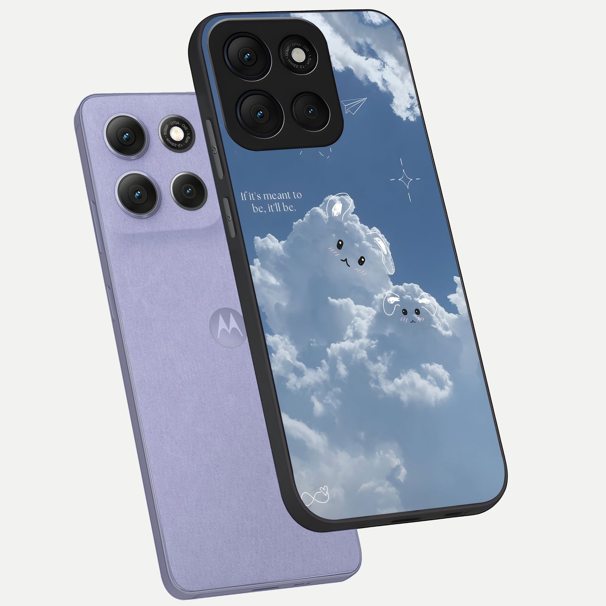  Cloud Bunny Dreams phone case For Moto G86 Power showing premium glass back cover with detailed artwork