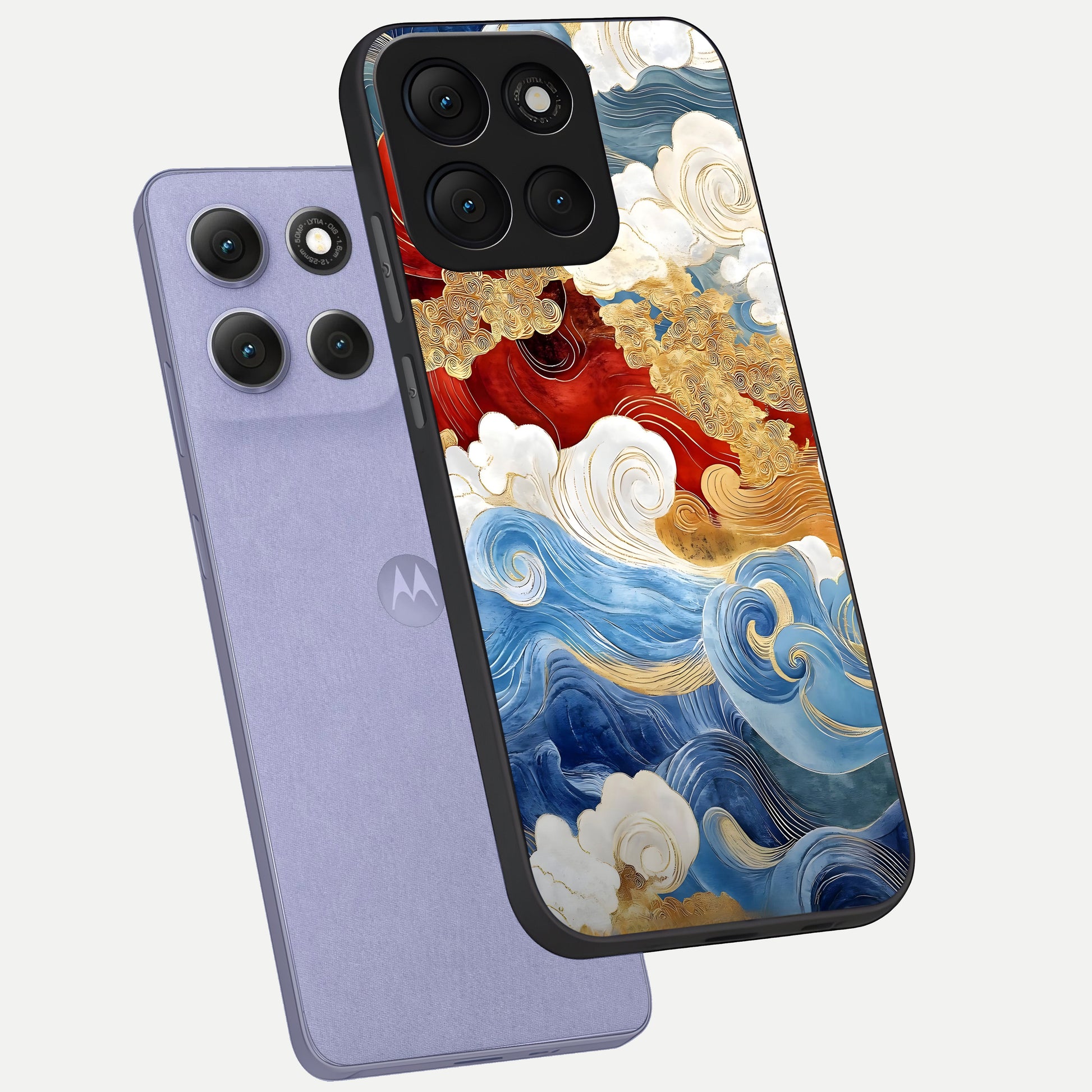  Colored Waves phone case For Moto G86 Power showing premium glass back cover with detailed artwork