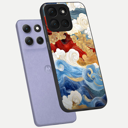  Colored Waves phone case For Moto G86 Power showing premium glass back cover with detailed artwork