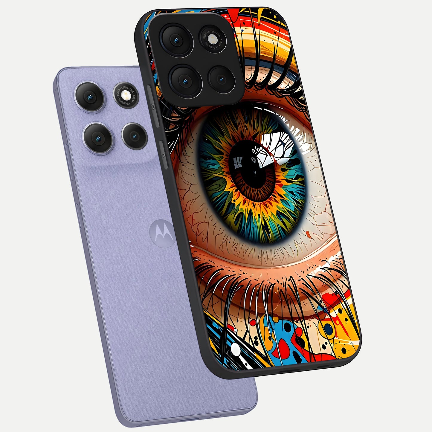  Colorful Eye phone case For Moto G86 Power showing premium glass back cover with detailed artwork