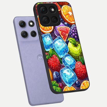  Colorful Fruits with Ice phone case For Moto G86 Power showing premium glass back cover with detailed artwork