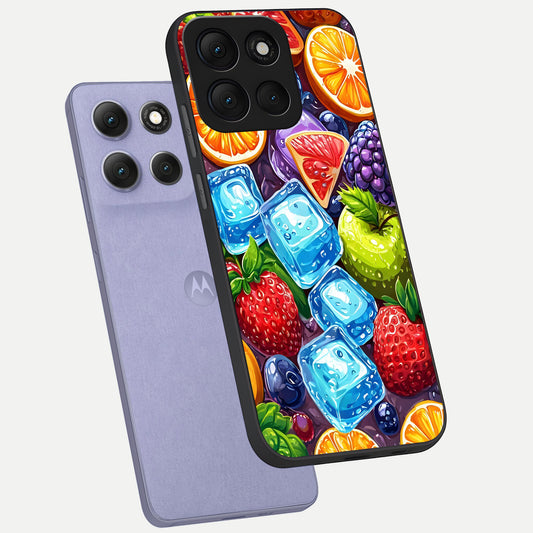  Colorful Fruits with Ice phone case For Moto G86 Power showing premium glass back cover with detailed artwork