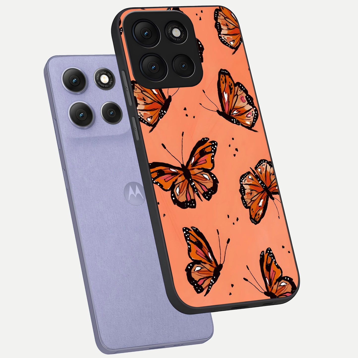  Coral Wing Butterfly phone case For Moto G86 Power showing premium glass back cover with detailed artwork