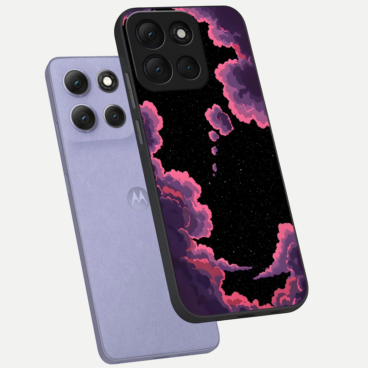  Cosmic Cloud Journey phone case For Moto G86 Power showing premium glass back cover with detailed artwork