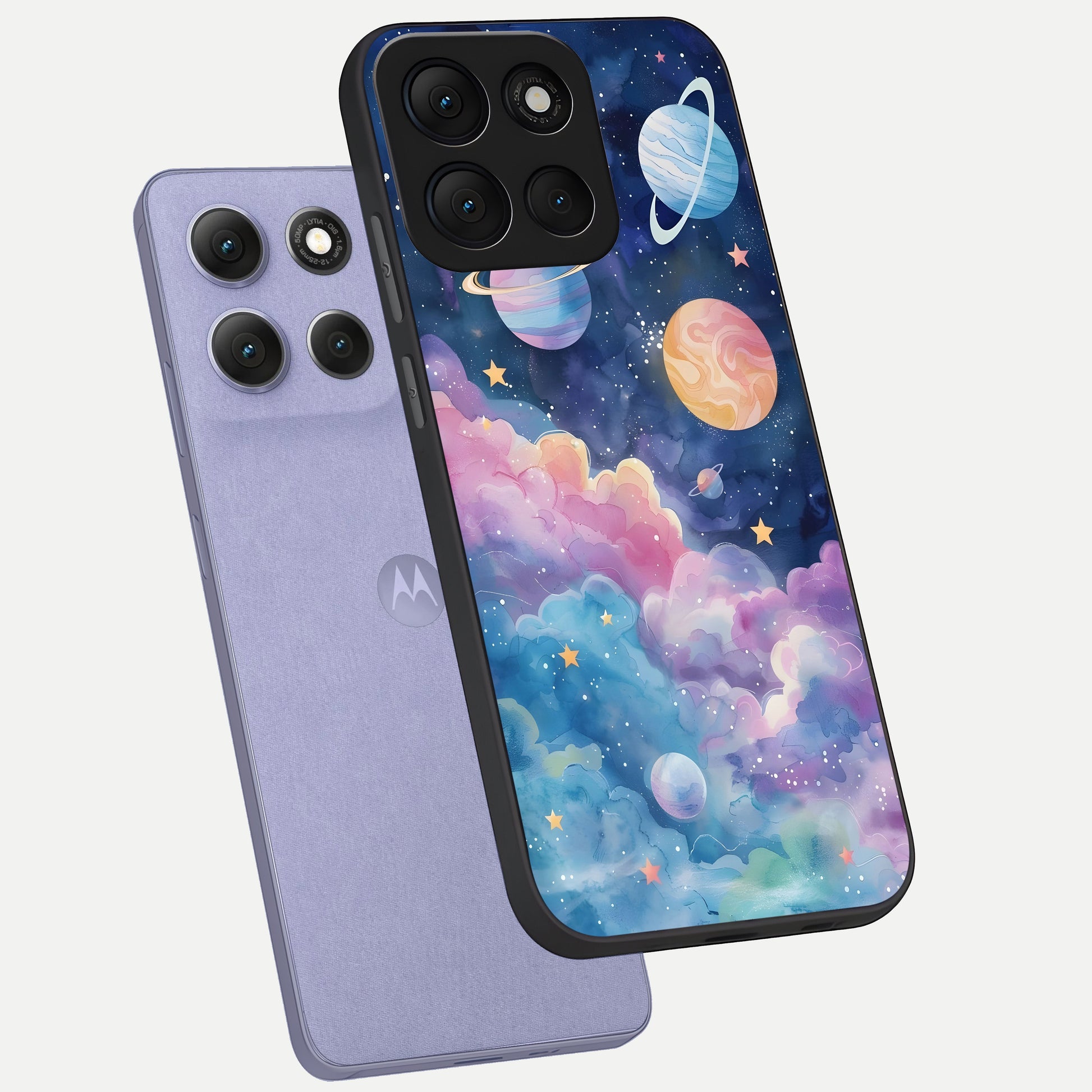 Cosmic Planet Dreams phone case For Moto G86 Power showing premium glass back cover with detailed artwork