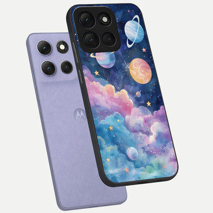  Cosmic Planet Dreams phone case For Moto G86 Power showing premium glass back cover with detailed artwork