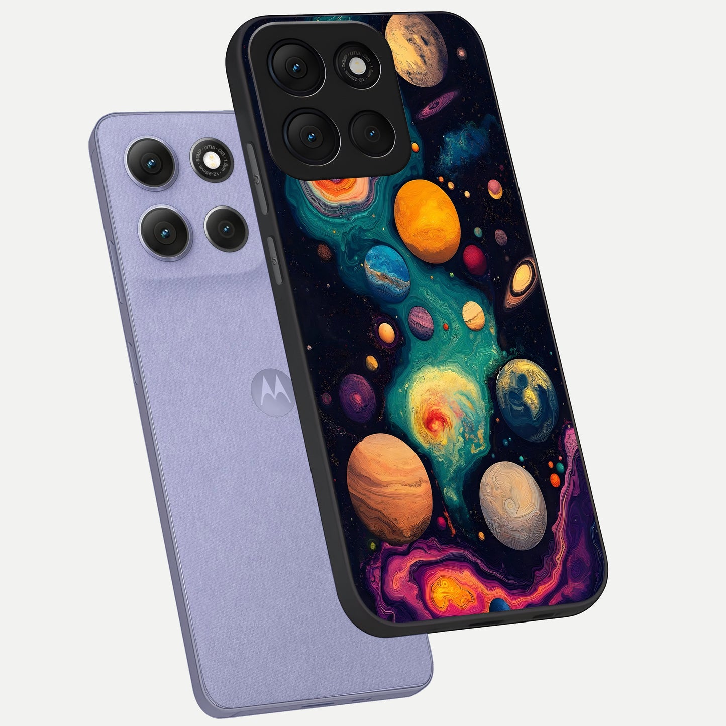  Cosmic Planet Journey phone case For Moto G86 Power showing premium glass back cover with detailed artwork