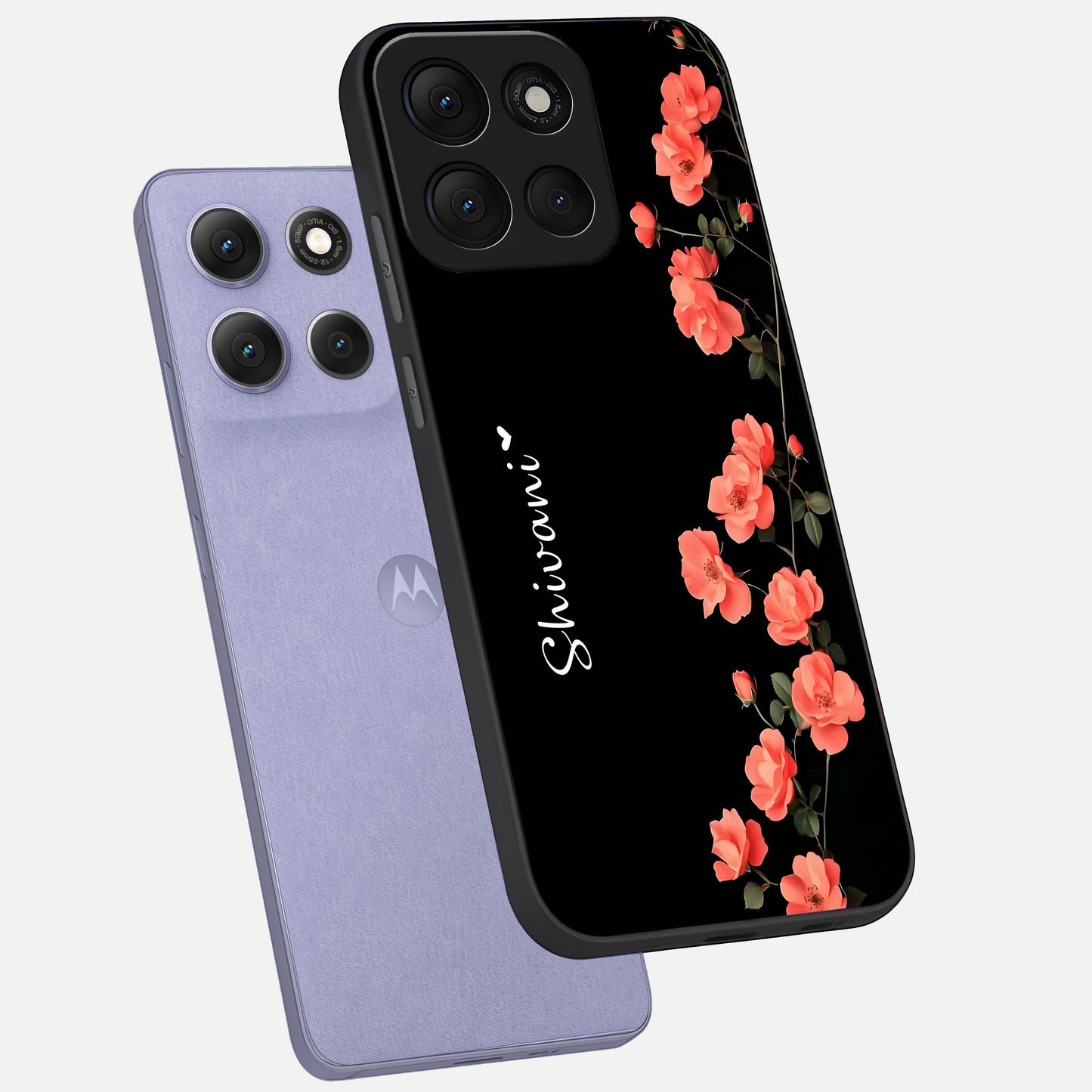  Crimson Bloom Grace Custom Name phone case For Moto G86 Power showing premium glass back cover with detailed artwork