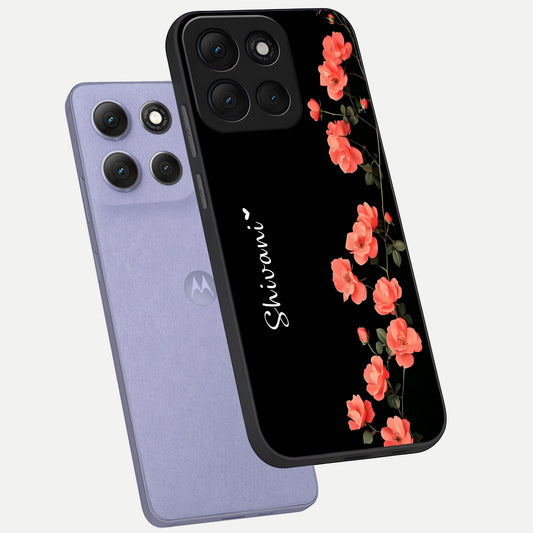  Crimson Bloom Grace Custom Name phone case For Moto G86 Power showing premium glass back cover with detailed artwork
