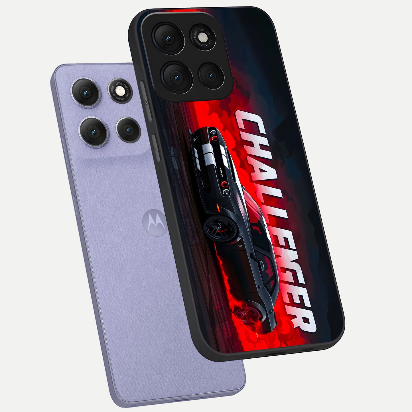  Crimson Challenger Fury phone case For Moto G86 Power showing premium glass back cover with detailed artwork