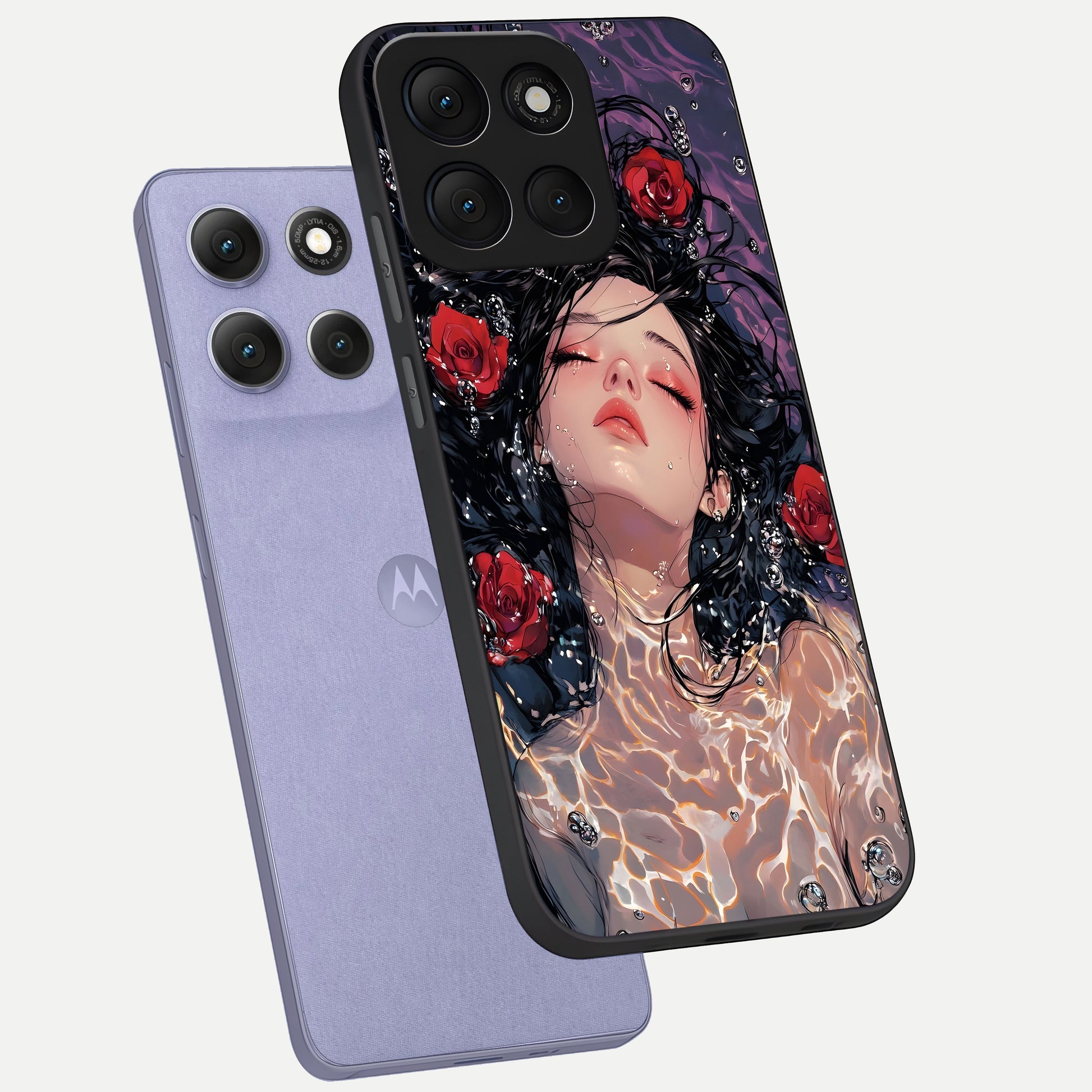  Crimson Rose Serenity phone case For Moto G86 Power showing premium glass back cover with detailed artwork