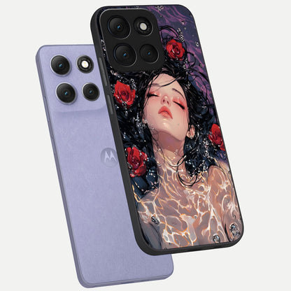 Crimson Rose Serenity phone case For Moto G86 Power showing premium glass back cover with detailed artwork