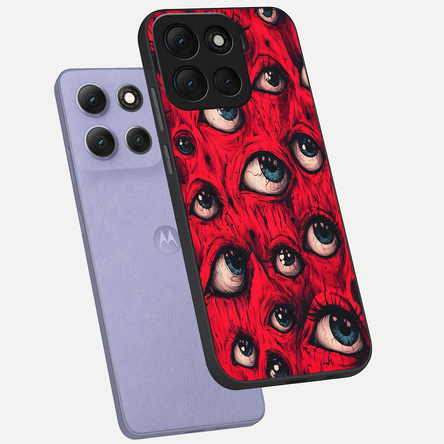  Crimson Watch Eyes phone case For Moto G86 Power showing premium glass back cover with detailed artwork