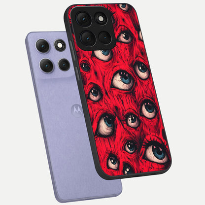  Crimson Watch Eyes phone case For Moto G86 Power showing premium glass back cover with detailed artwork